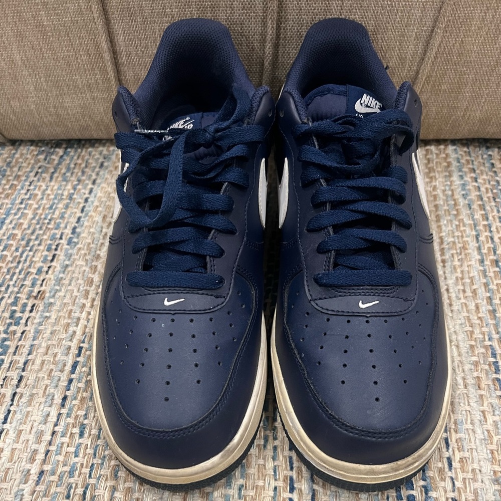 Nike Men's Air Force 1 Dark Blue and White Sneakers